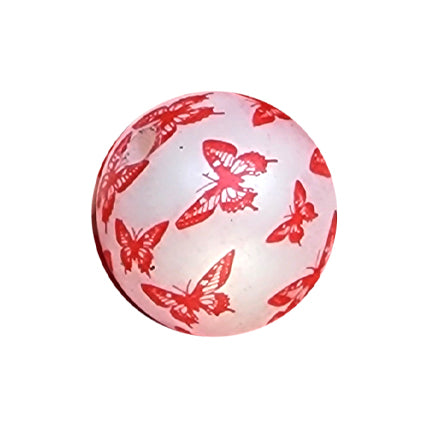 red butterfly print 20mm printed bubblegum beads