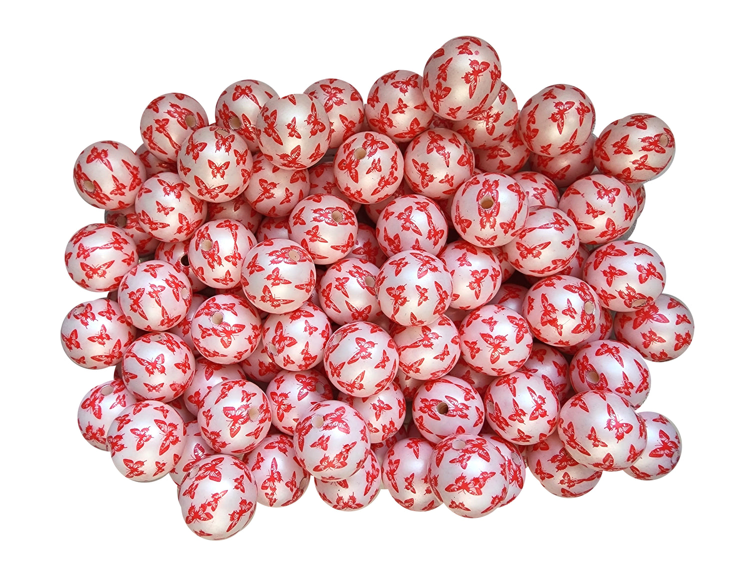 red butterfly print 20mm printed bubblegum beads