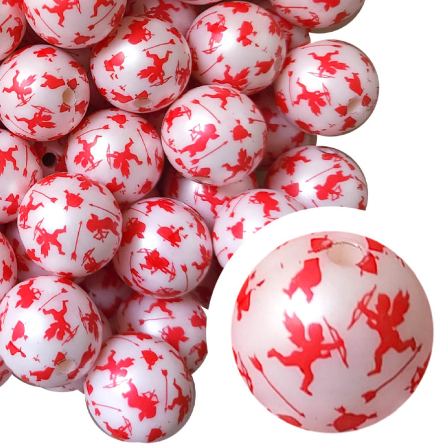 red cupid print 20mm printed bubblegum beads