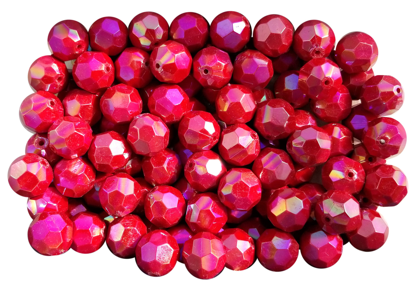 red opaque faceted 20mm bubblegum beads