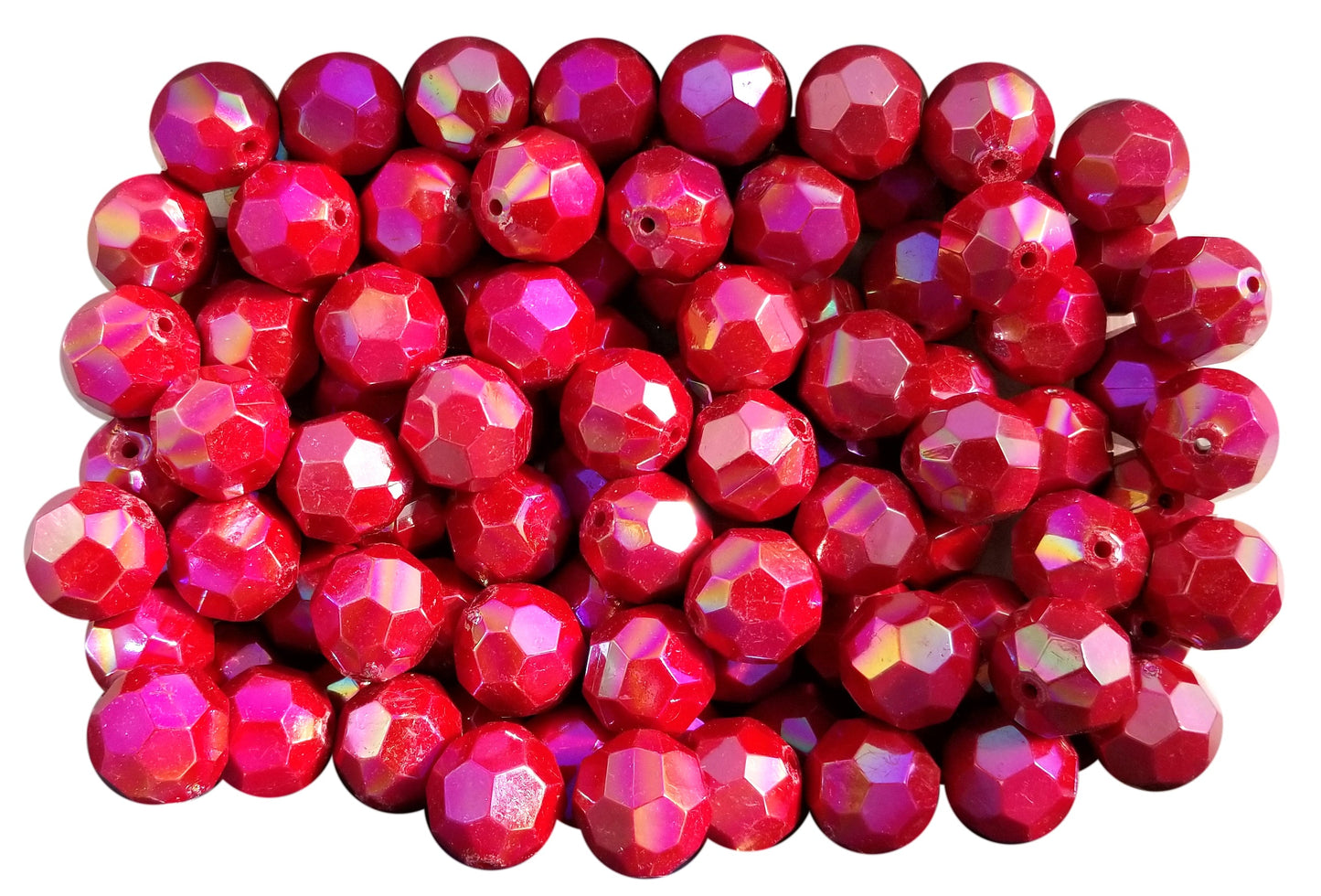 red opaque faceted 20mm bubblegum beads