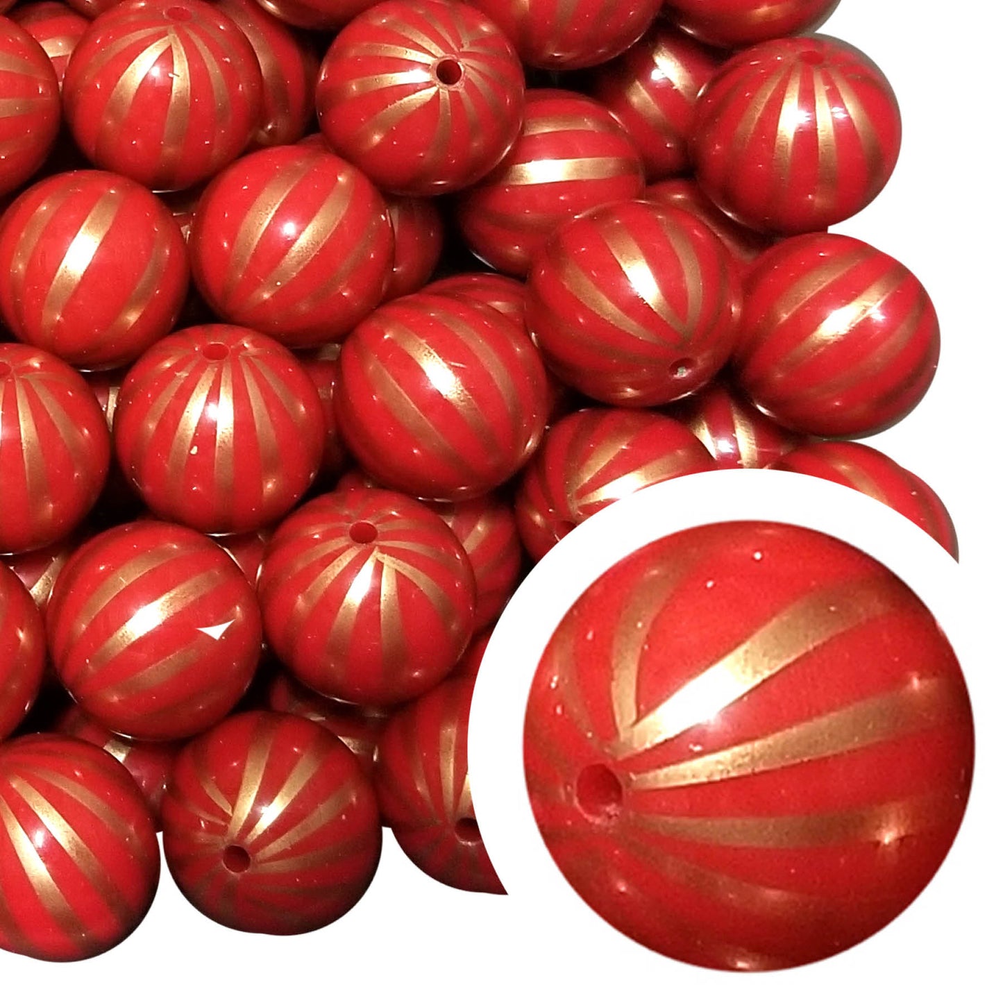 red & gold ornaments 20mm printed bubblegum beads