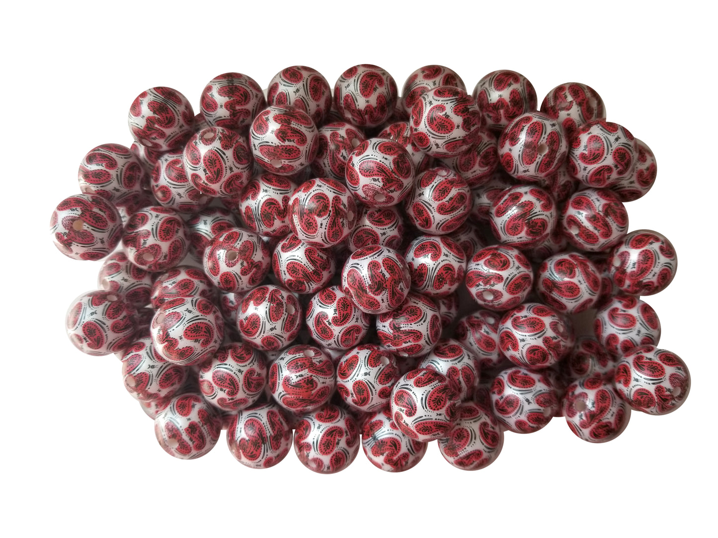 red paisley 20mm printed bubblegum beads