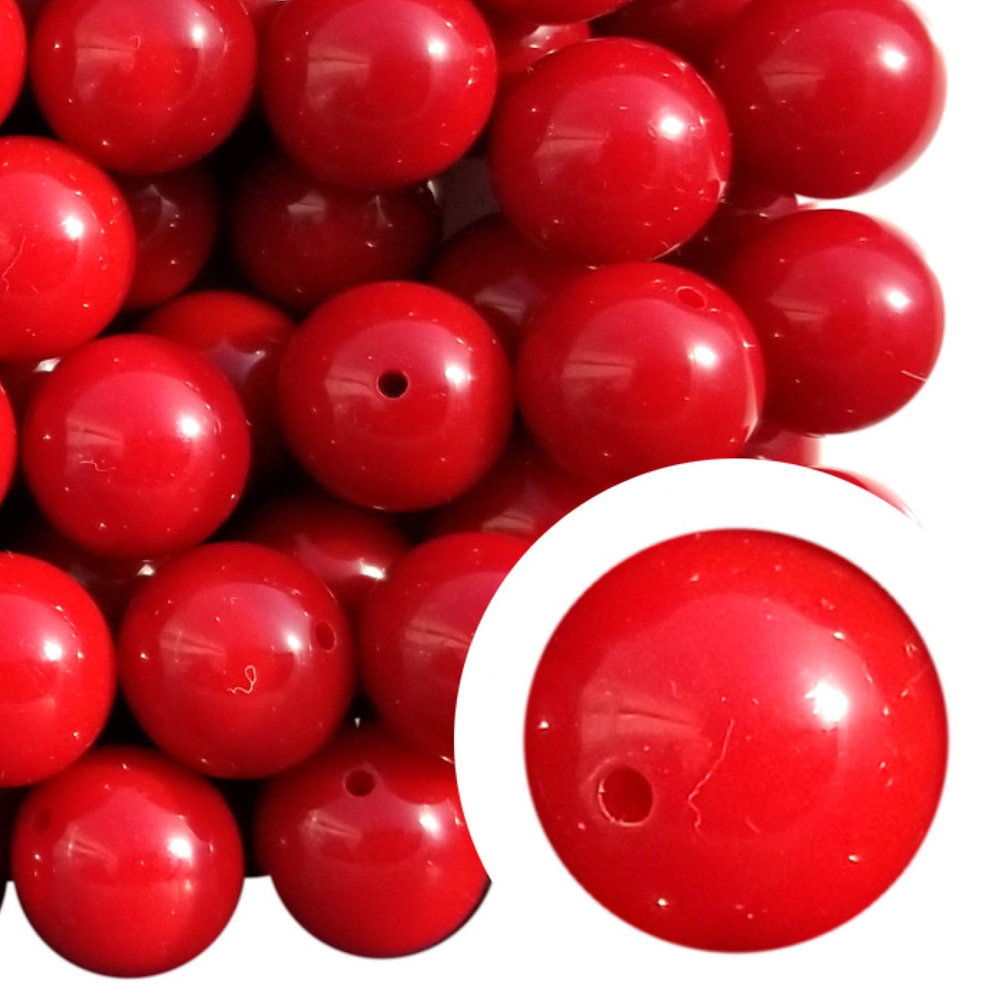 red plain 20mm bubblegum beads