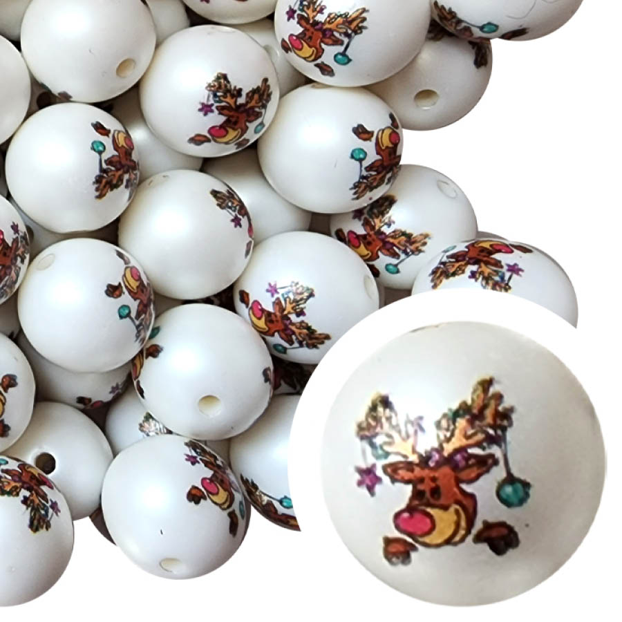 reindeer antlers 20mm printed bubblegum beads