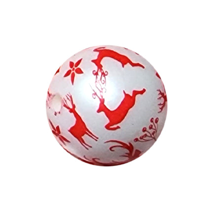 reindeer print 20mm printed bubblegum beads