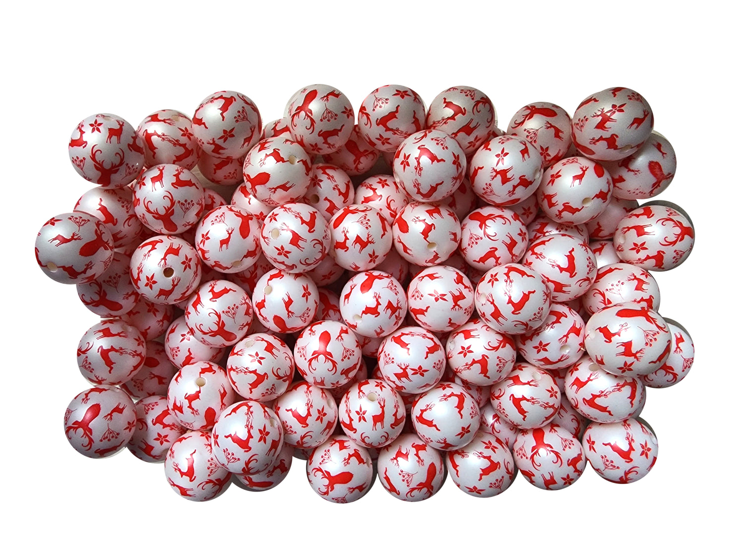 reindeer print 20mm printed bubblegum beads