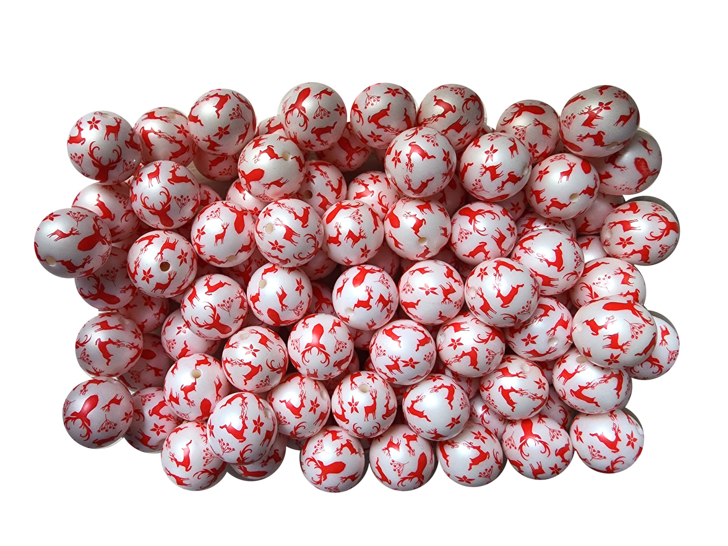 reindeer print 20mm printed wholesale bubblegum beads