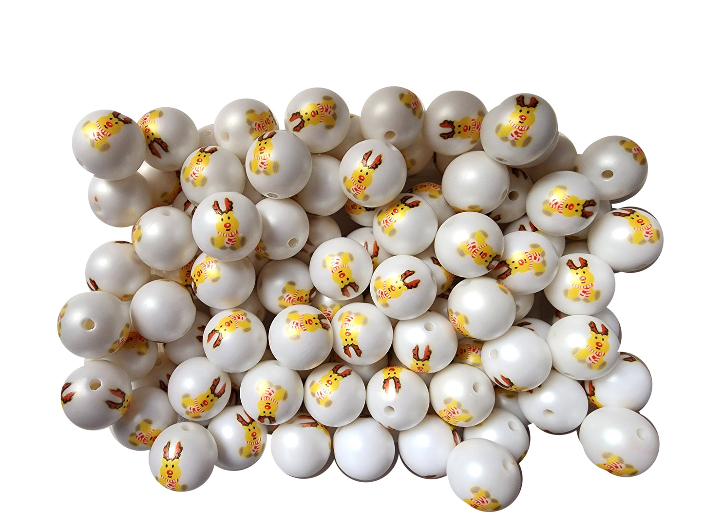 reindeer with scarf 20mm printed bubblegum beads