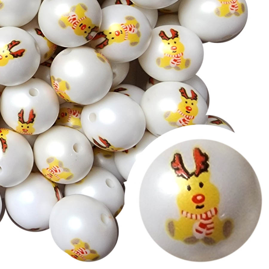 reindeer with scarf 20mm printed bubblegum beads