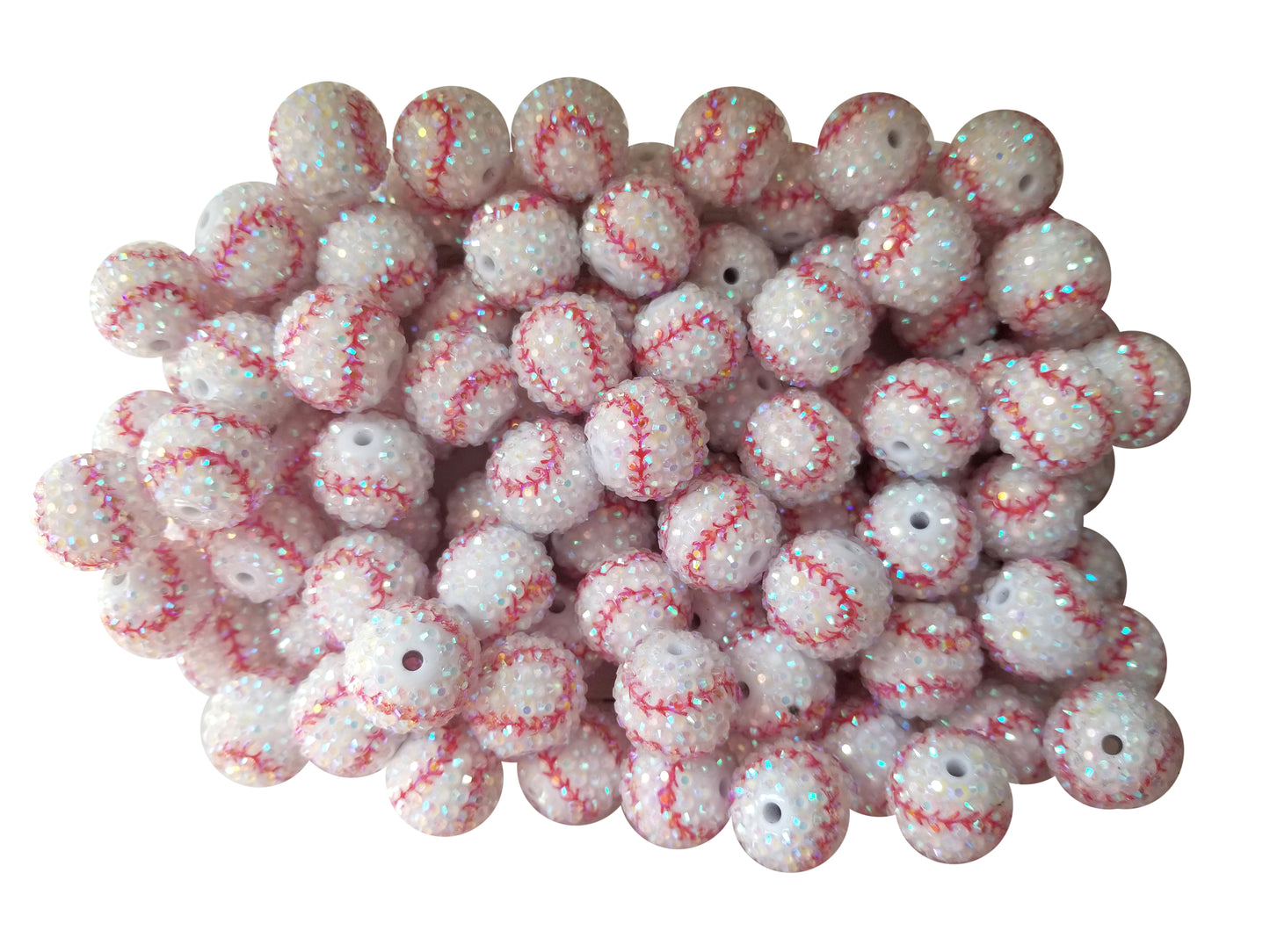 rhinestone baseball 20mm printed bubblegum beads