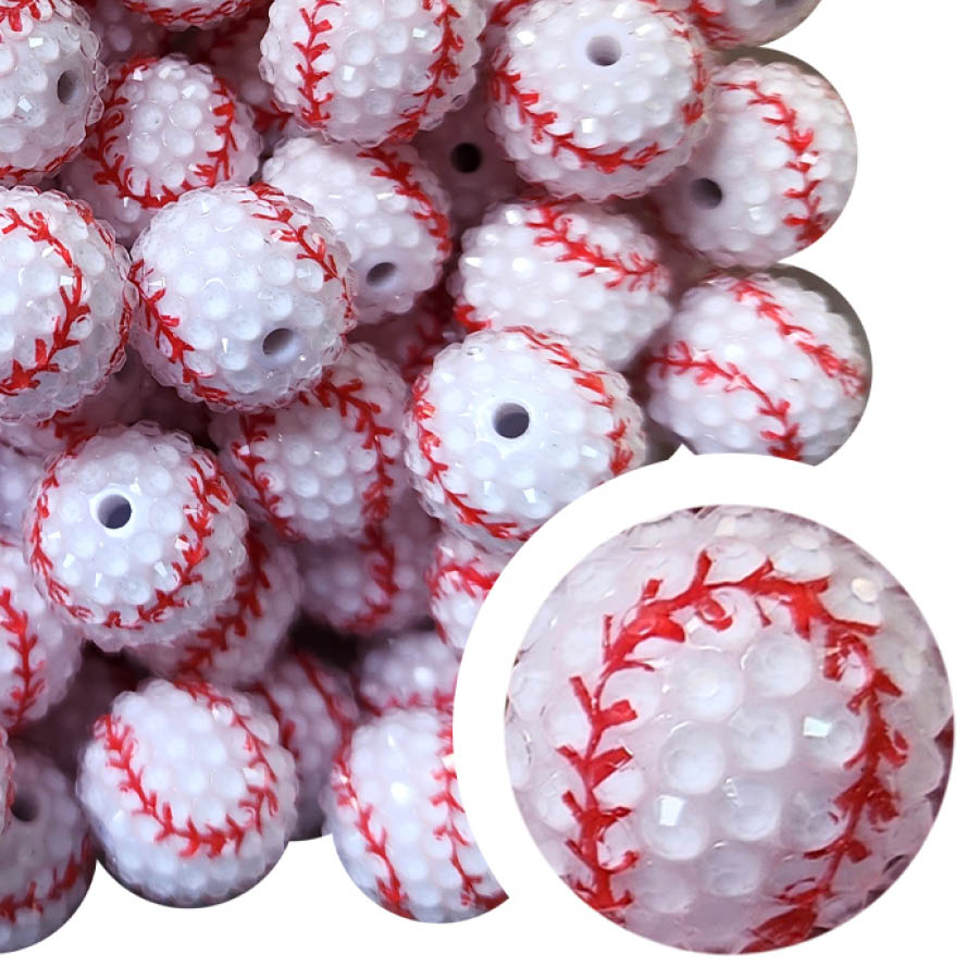 rhinestone baseball 20mm printed bubblegum beads – Bubblegum Beads AZ