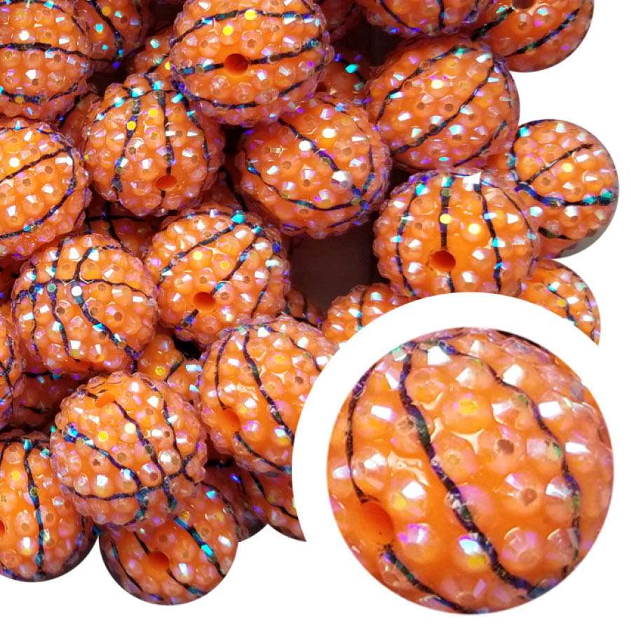 rhinestone basketball 20mm printed bubblegum beads