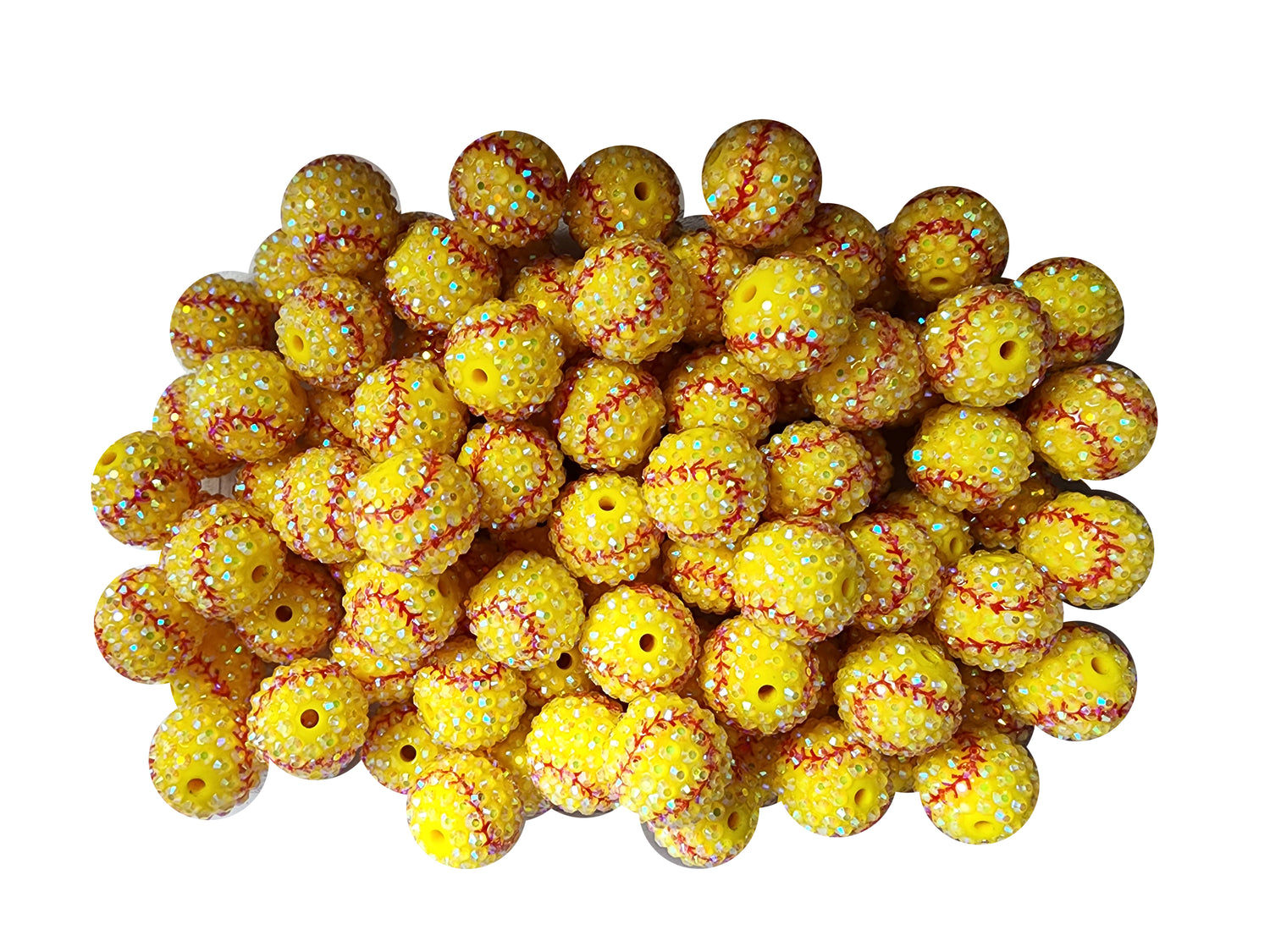 rhinestone softball AB 20mm printed bubblegum beads
