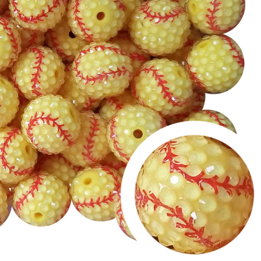 Baseball Printed Beads 20mm