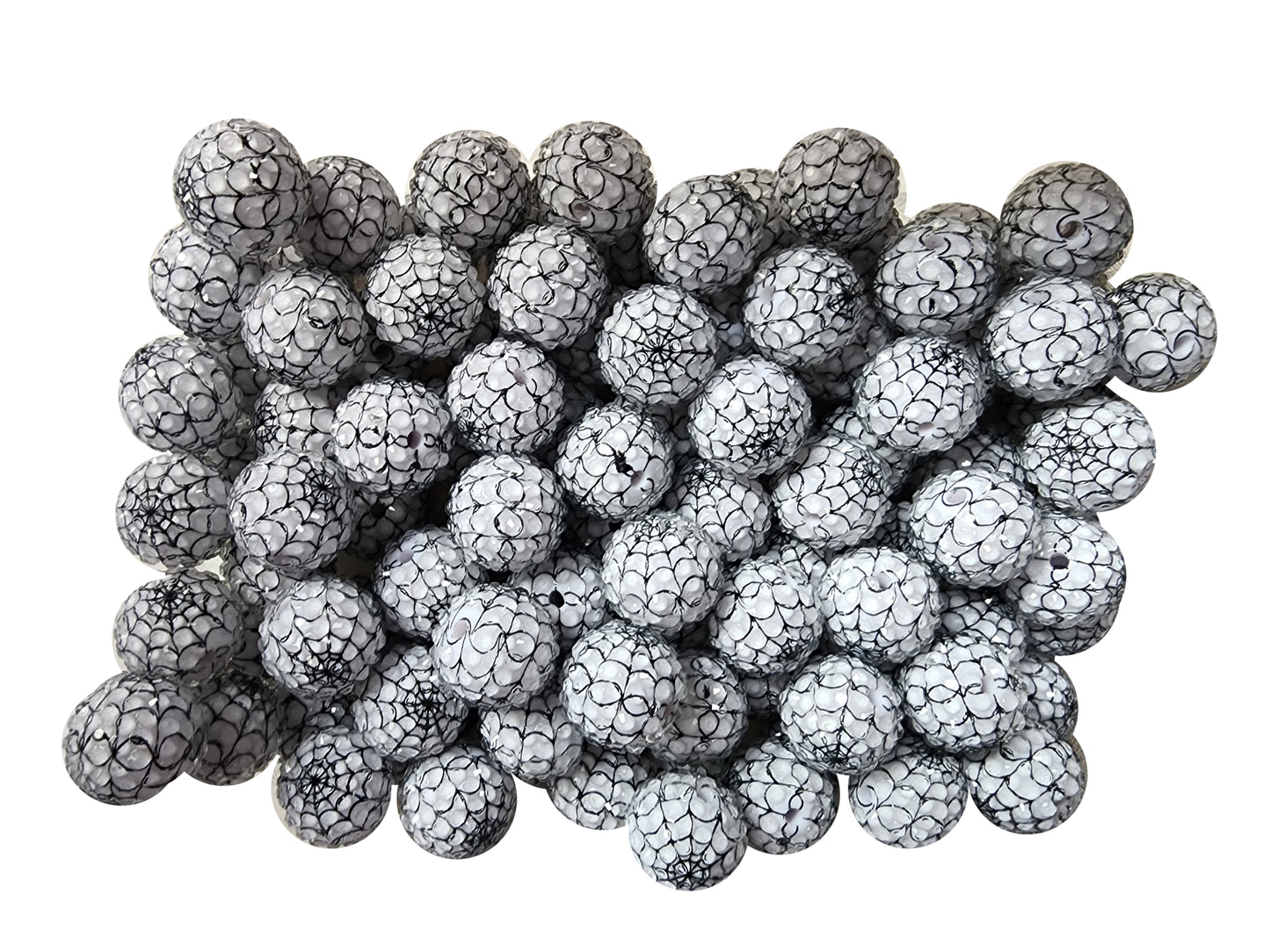 rhinestone white spider web 20mm printed bubblegum beads