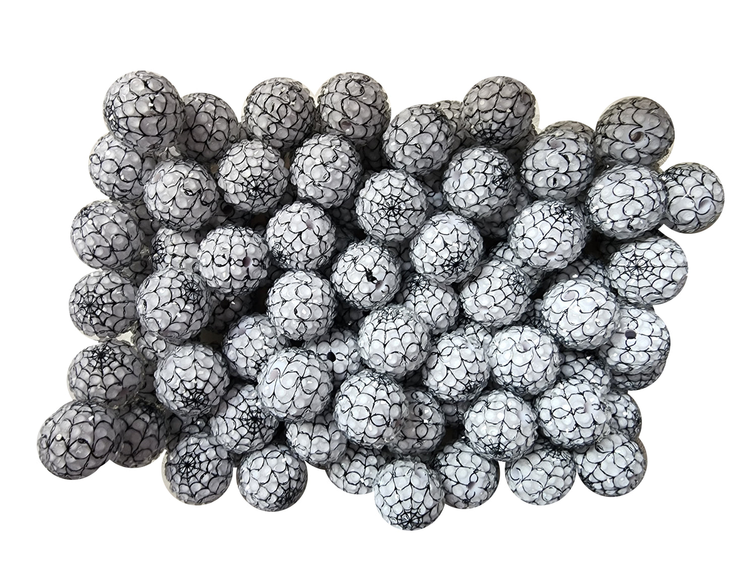 rhinestone white spider web 20mm printed bubblegum beads