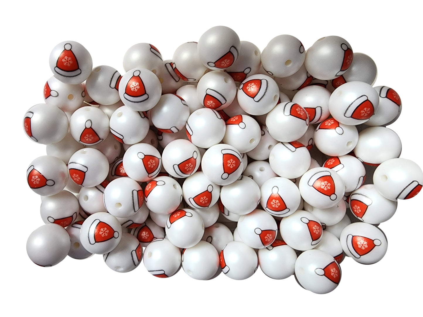 santa hat 20mm printed wholesale bubblegum beads