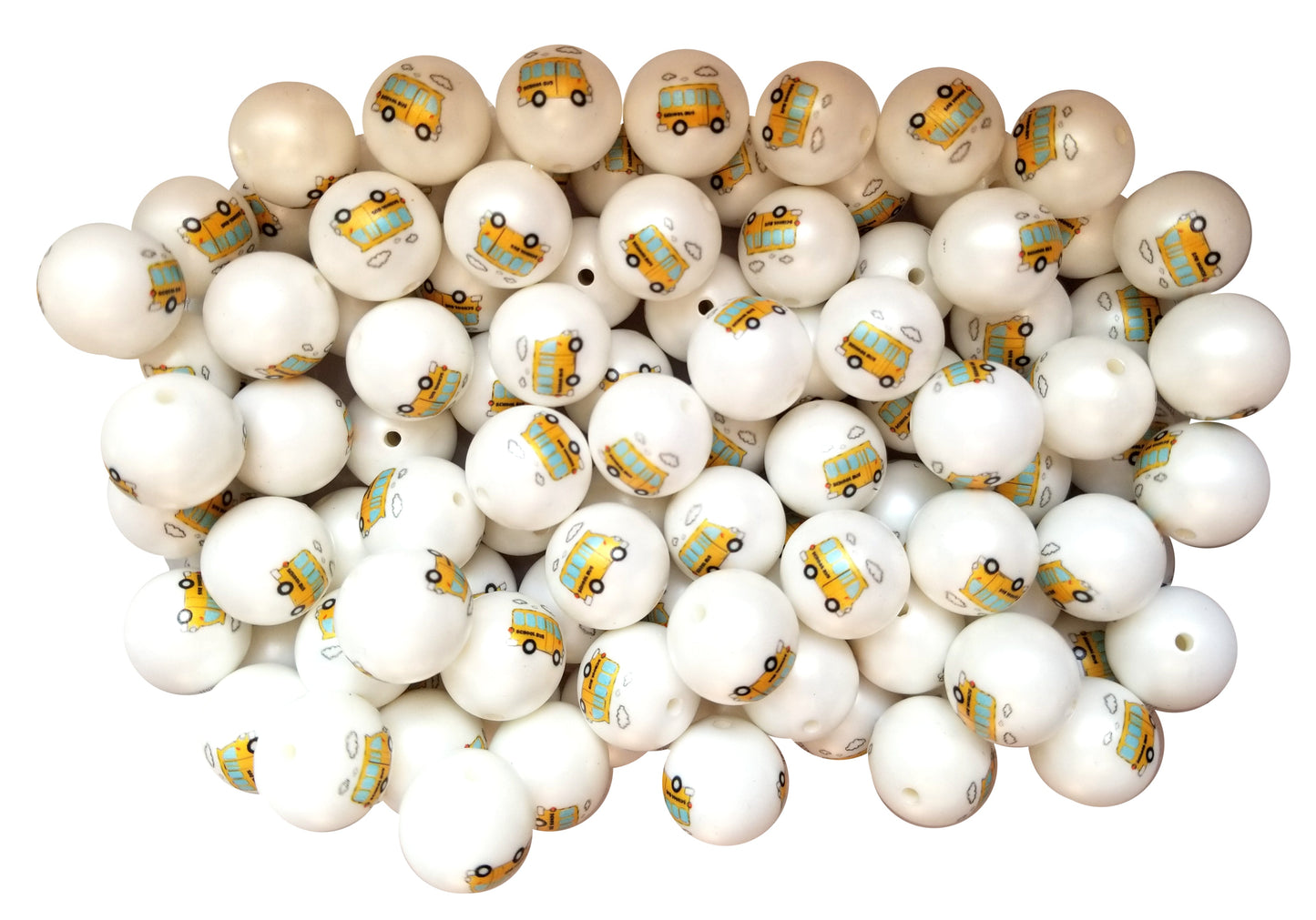 school bus 20mm printed bubblegum beads