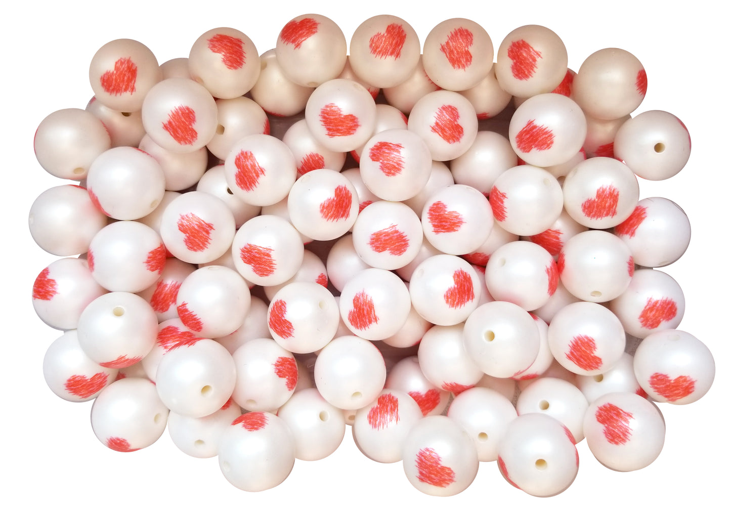 scribble heart 20mm printed bubblegum beads