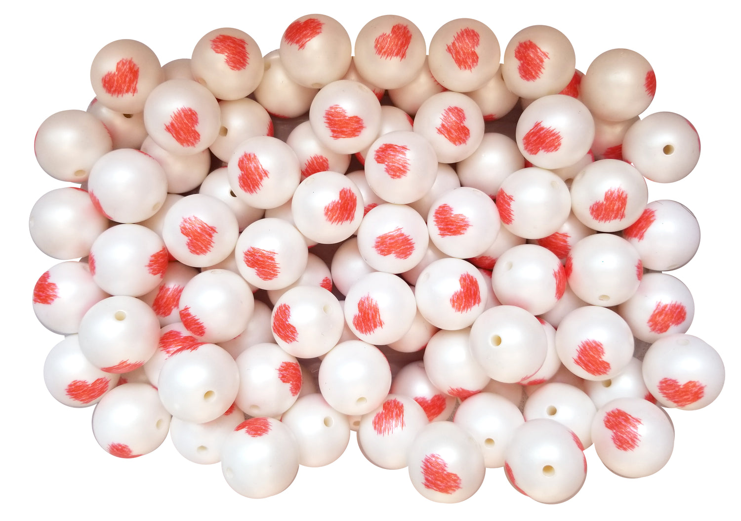 scribble heart 20mm printed bubblegum beads