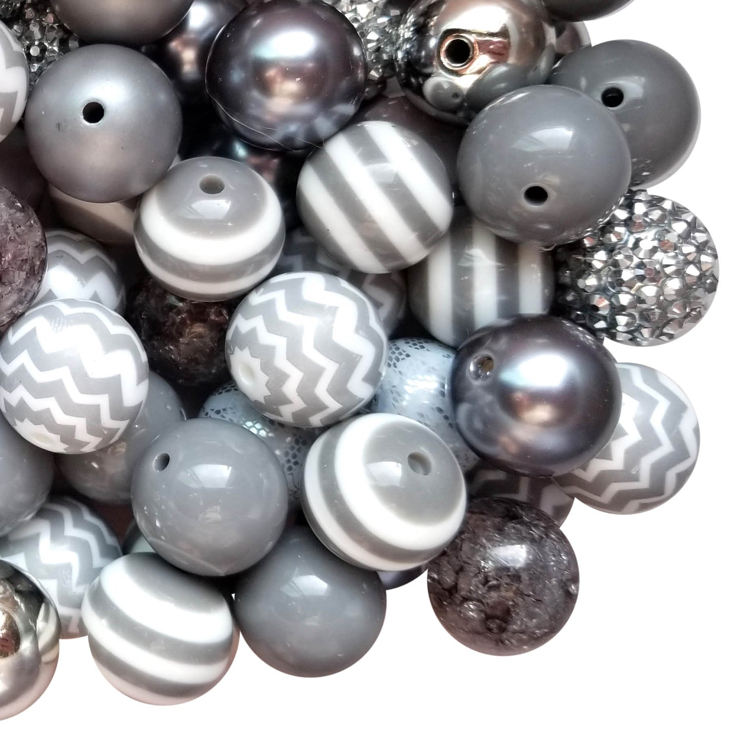 silver mixed 20mm bubblegum beads