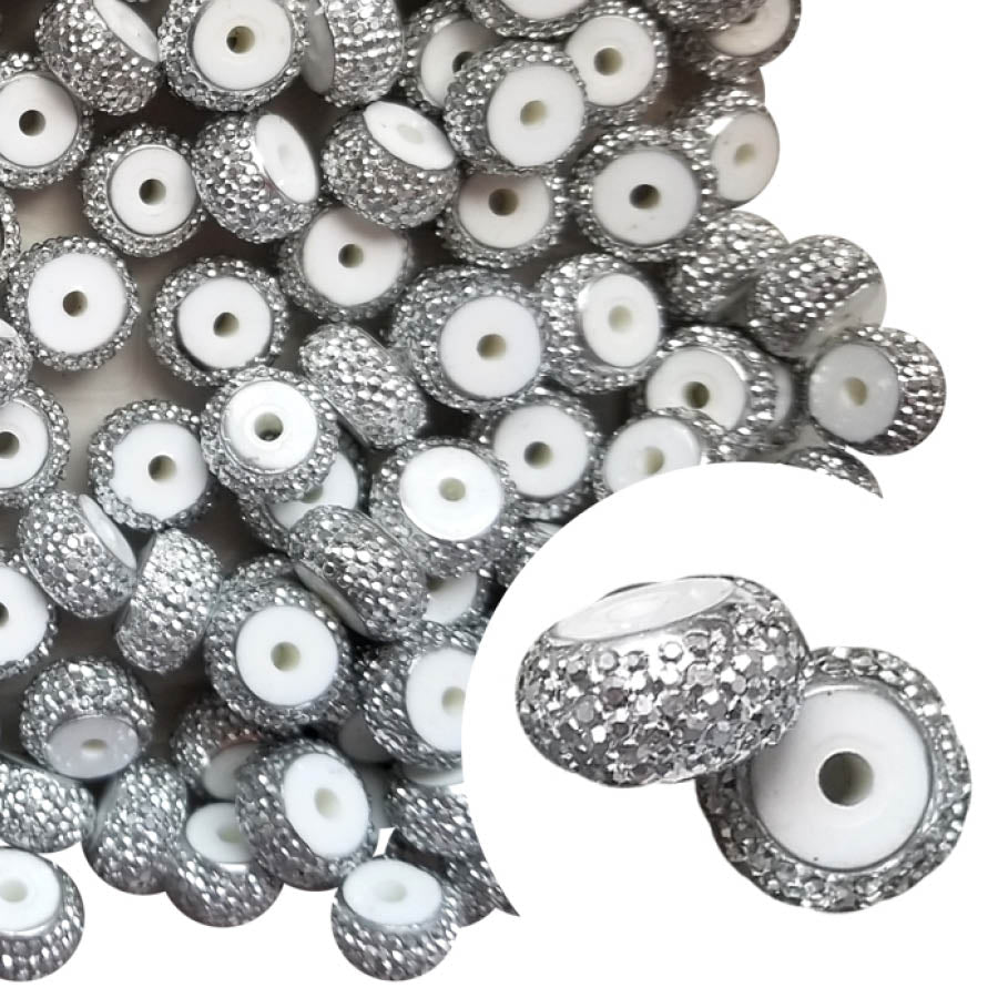 Vintage White and Silver Glitter Plastic Ribbed Beads