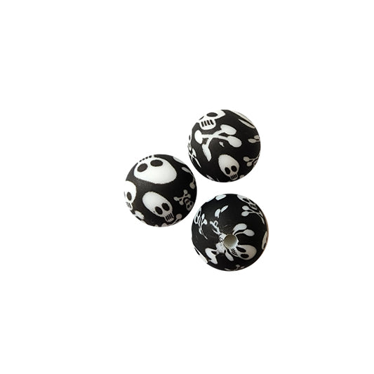15mm skull & crossbones round silicone beads