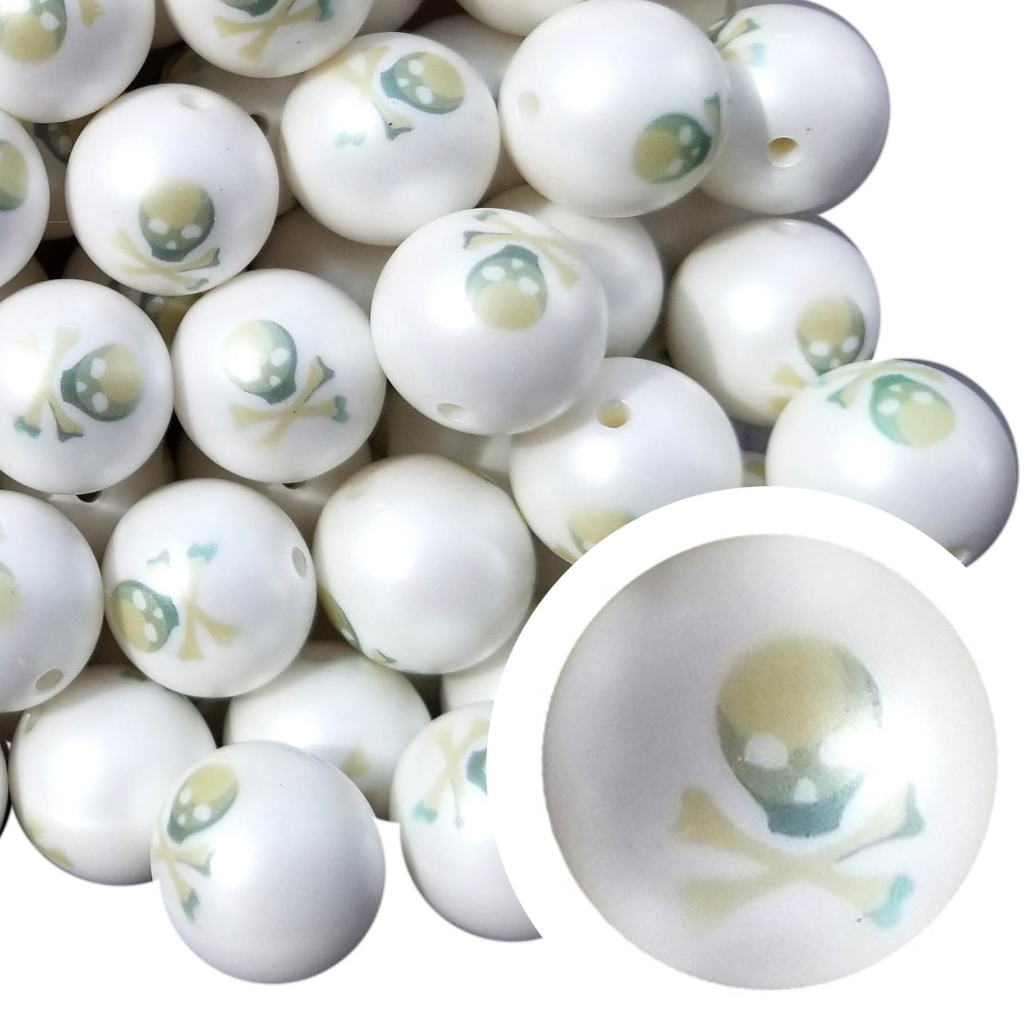 skull & crossbones 20mm printed bubblegum beads