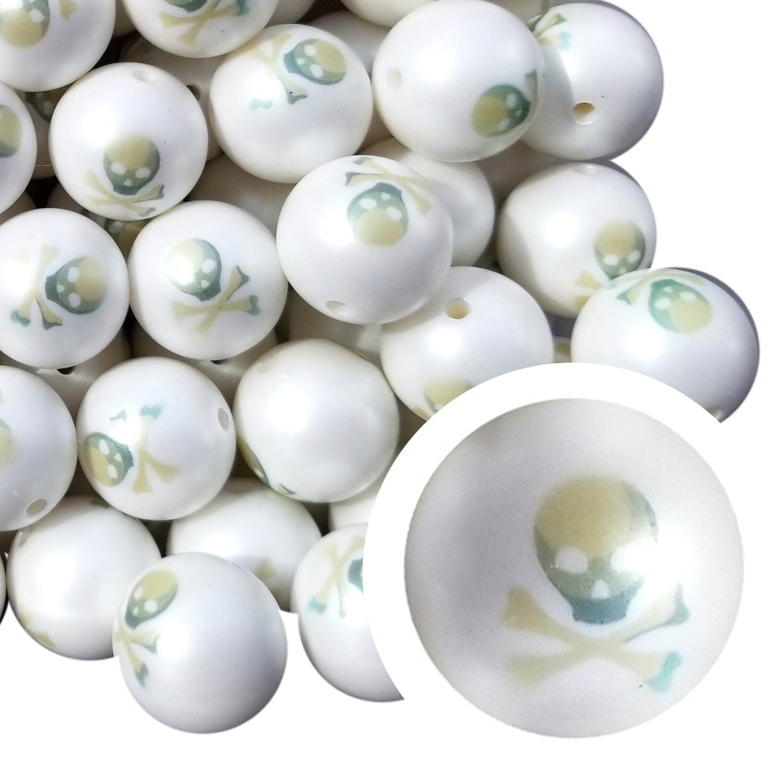 skull & crossbones 20mm printed bubblegum beads