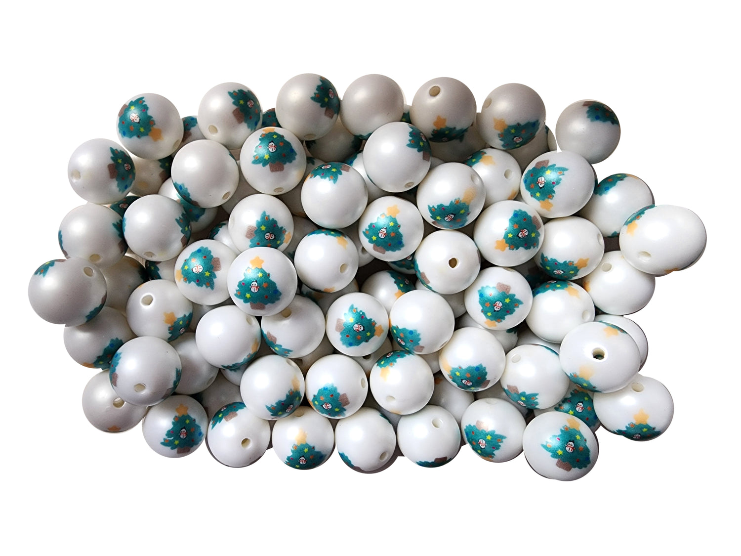 snowman christmas tree 20mm printed bubblegum beads