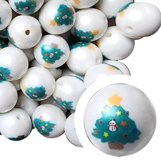 snowman christmas tree 20mm printed bubblegum beads