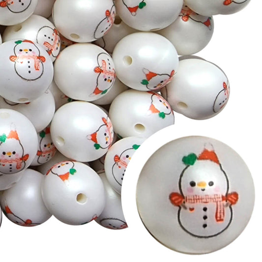 snowman with scarf 20mm printed bubblegum beads