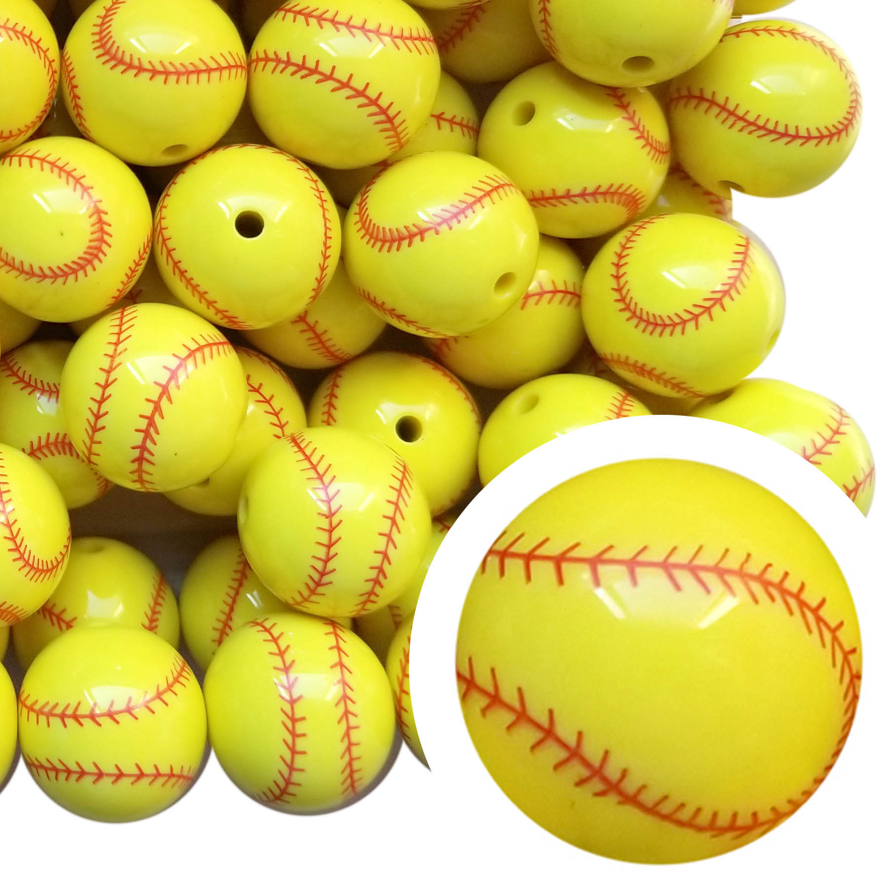 20mm Baseball Chunky Beads, Baseball Beads, Baseball Printed Beads, Acrylic  Beads