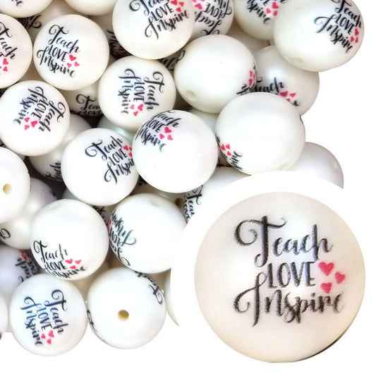teach love inspire 20mm printed bubblegum beads