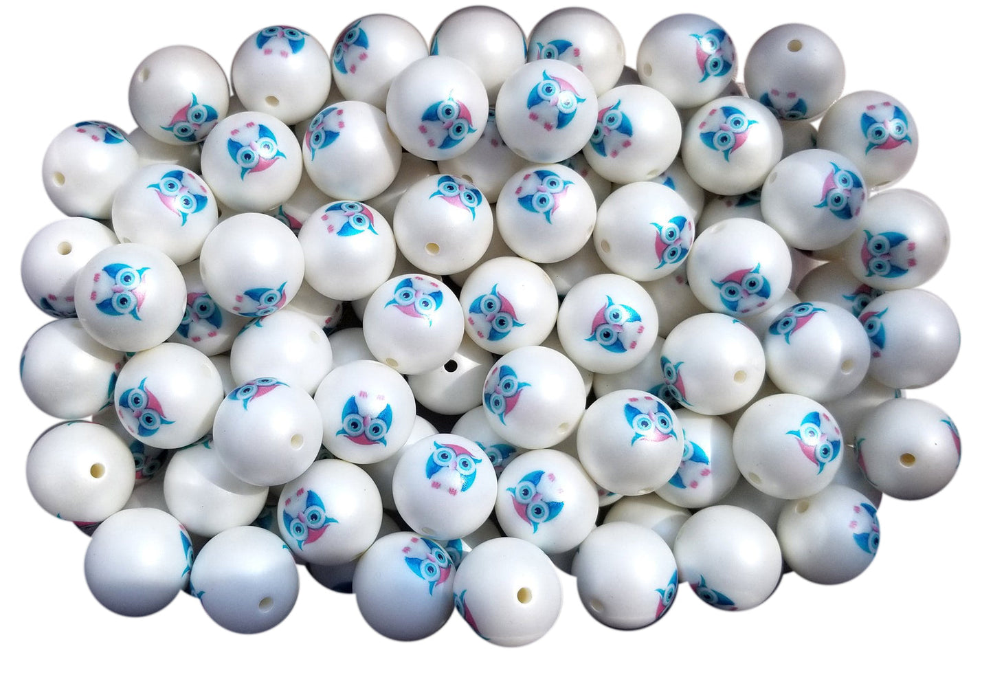 tiny blue owls 20mm printed bubblegum beads