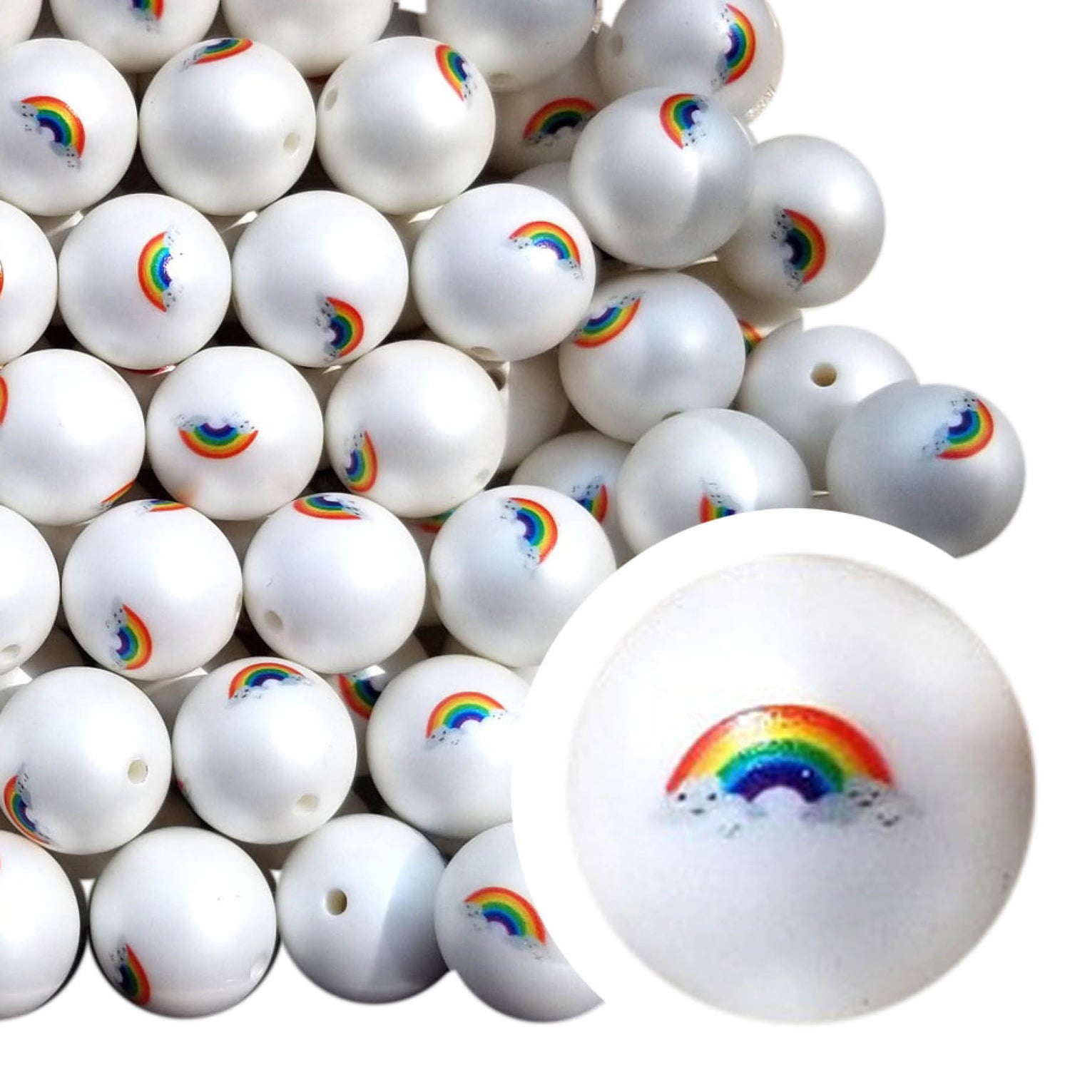 tiny rainbows 20mm printed bubblegum beads