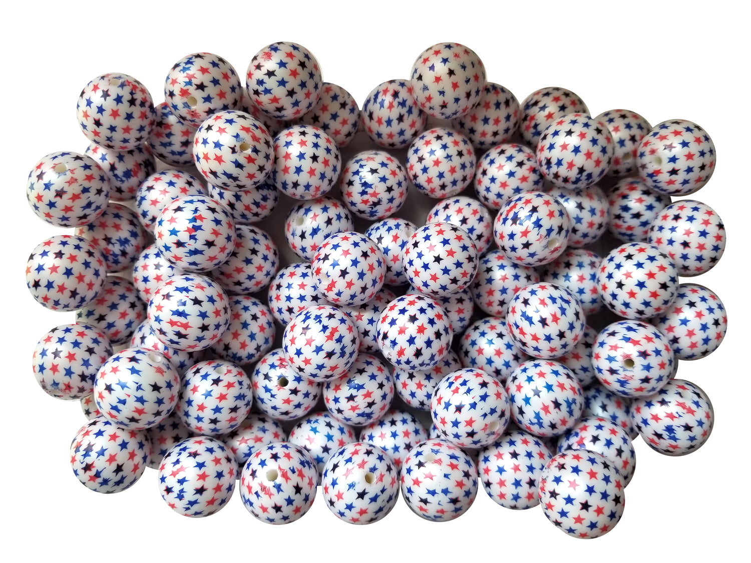 USA stars 20mm printed bubblegum beads