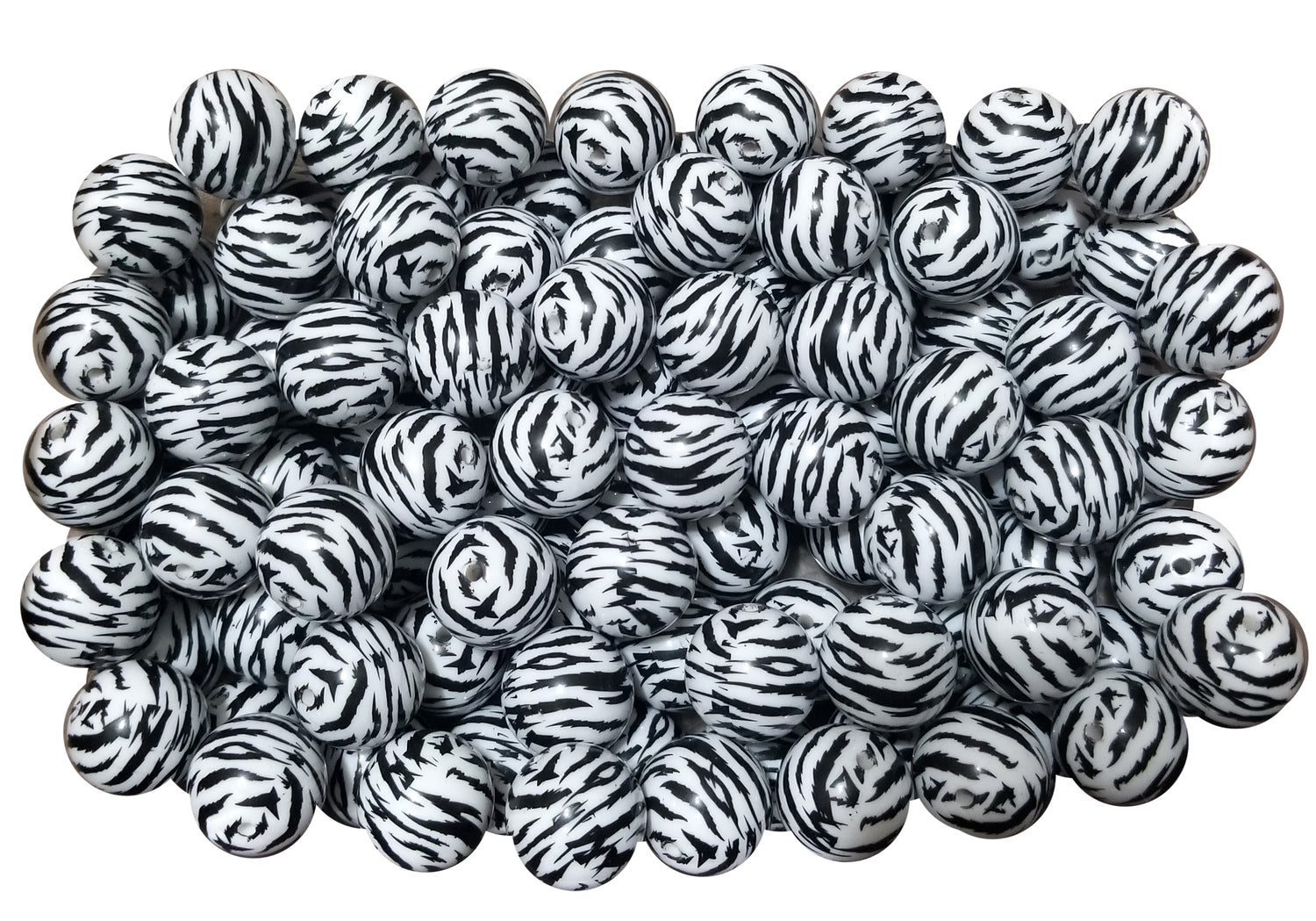 white tiger print 20mm printed bubblegum beads