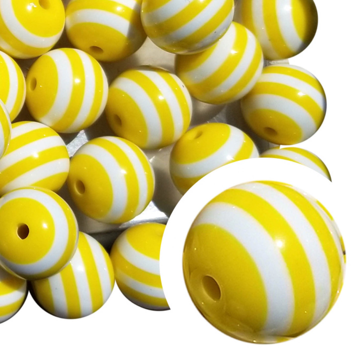 yellow striped 20mm bubblegum beads