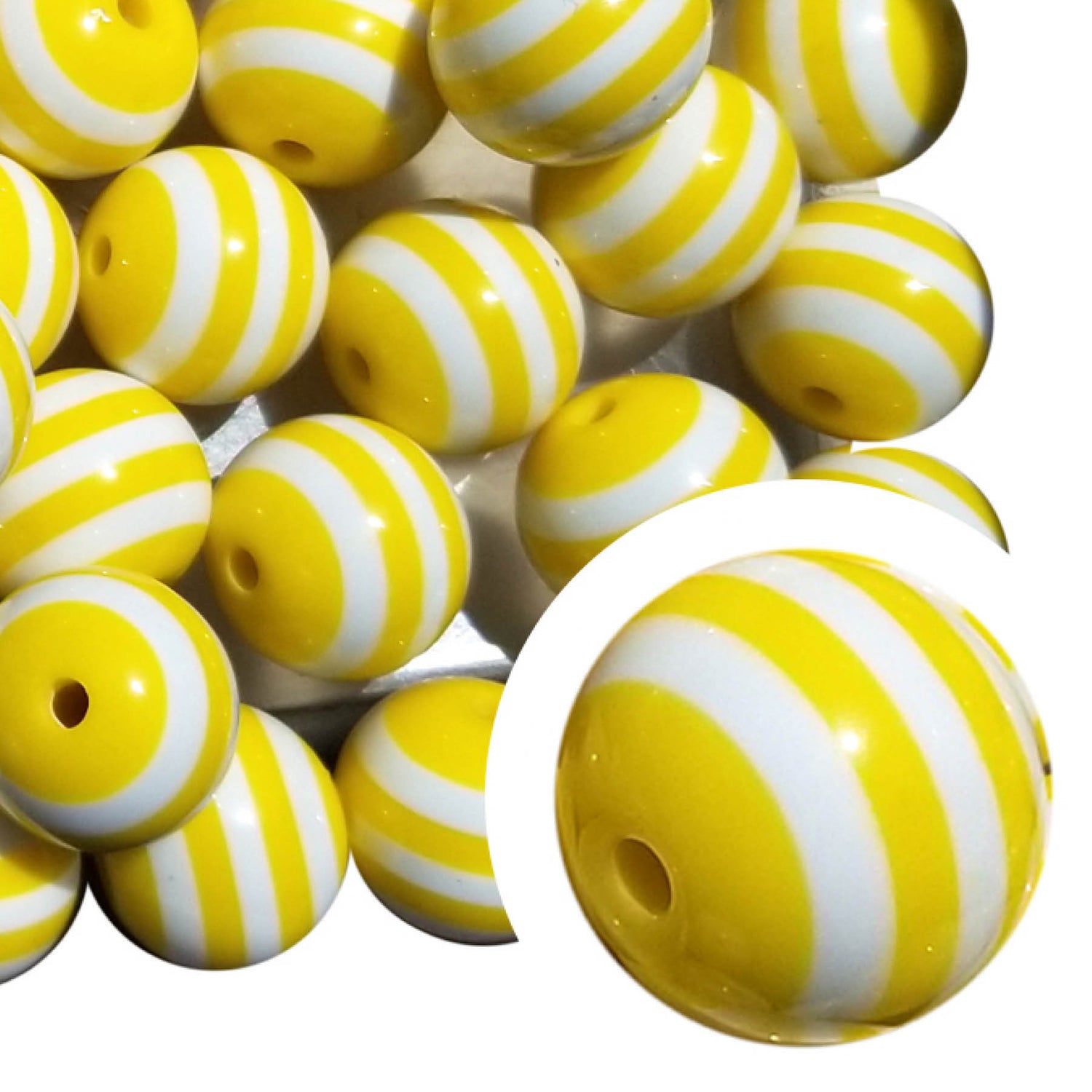 yellow striped 20mm bubblegum beads