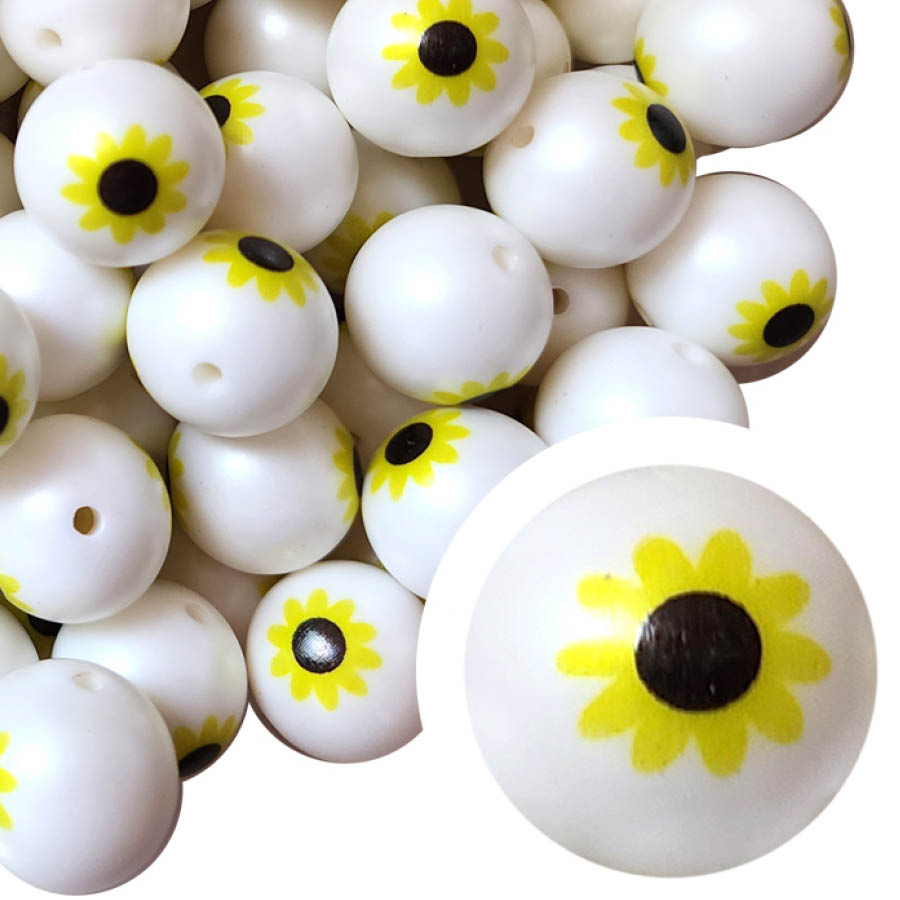 large sunflower 20mm printed bubblegum beads