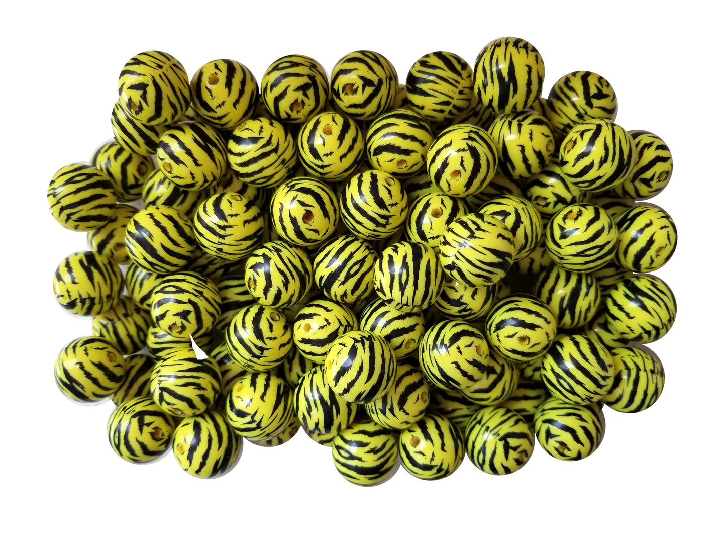 yellow tiger print 20mm printed bubblegum beads