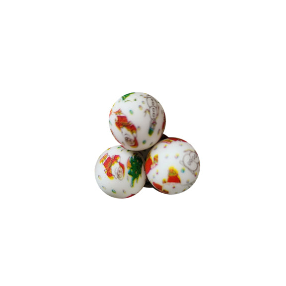 15mm christmas print round silicone beads