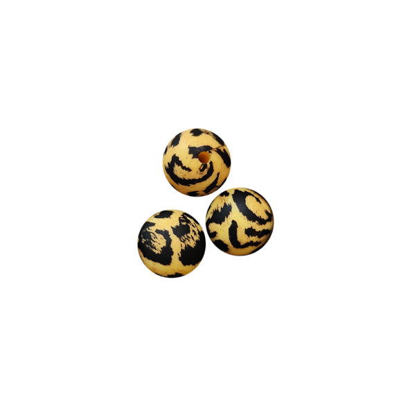 15mm fuzzy brown leopard print round silicone beads
