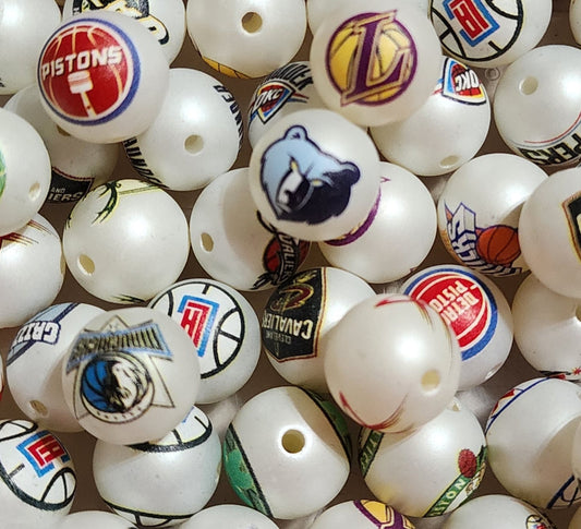 16mm nba mix team logos custom printed bubblegum beads - 20 beads