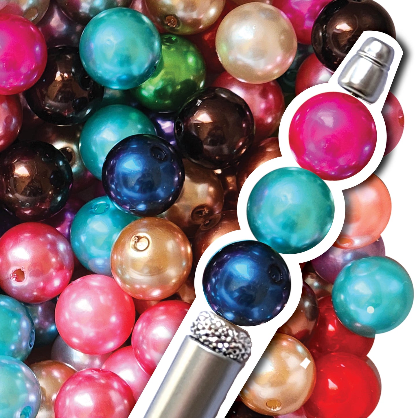 16mm rainbow pearl bubblegum beads - sold per bead