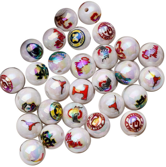 16mm AB college university team logos custom printed wholesale bubblegum beads