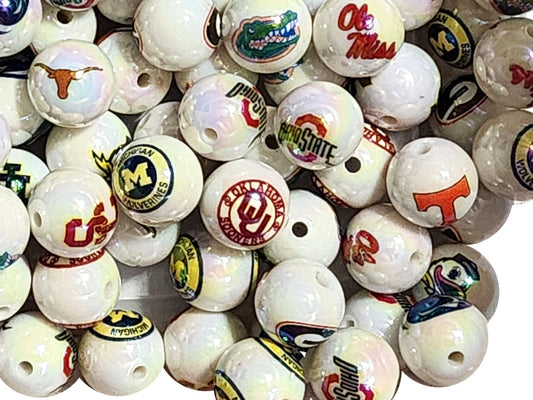 16mm AB college university team logos custom printed bubblegum beads - 20 beads