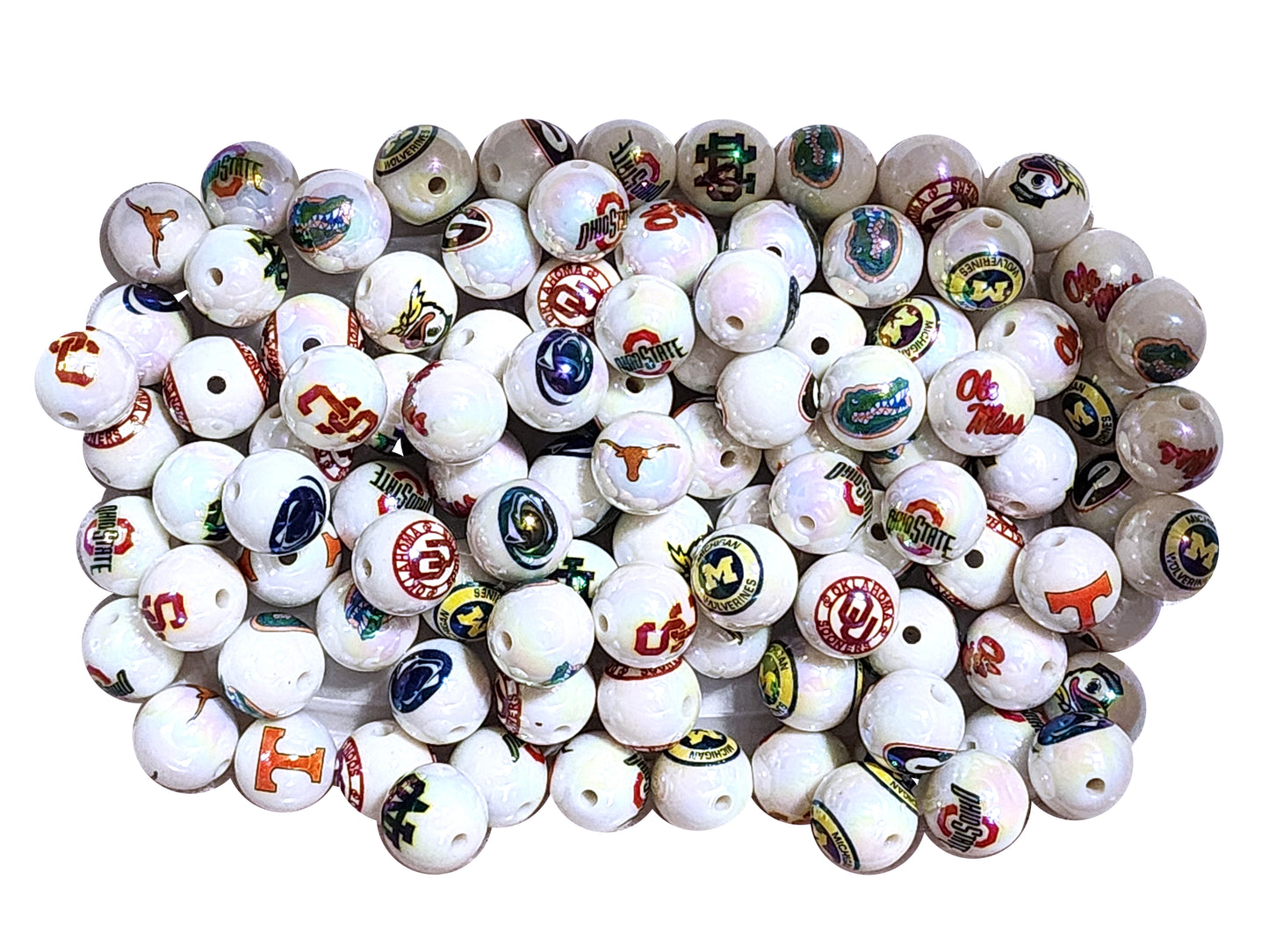 16mm AB college university team logos custom printed bubblegum beads - 20 beads